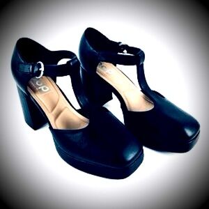 New! POP Designer Black Mary Jane Chunky Heel Extra Comfort Shoes size 6